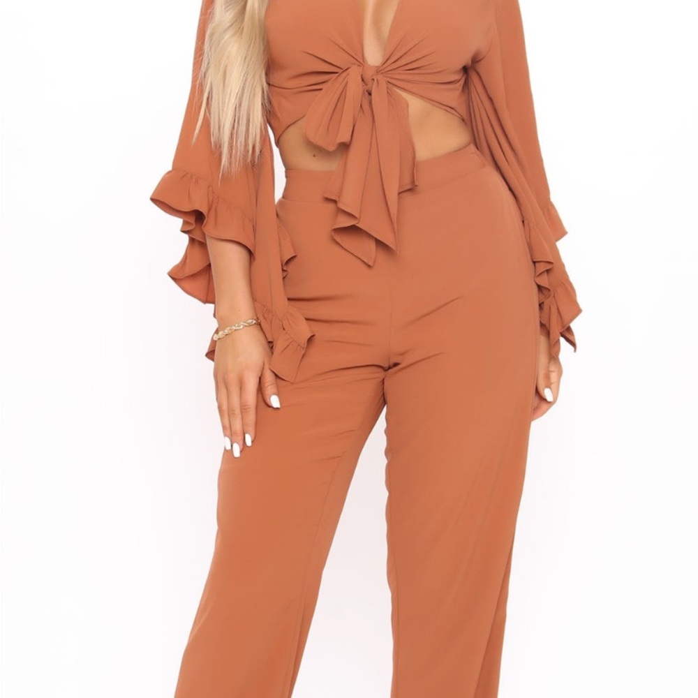 Fashion Nova Rust Jumpsuit with Tailored Fit